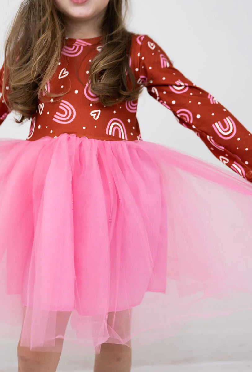 Rainbow/heart Tutu Dress Long Sleeve