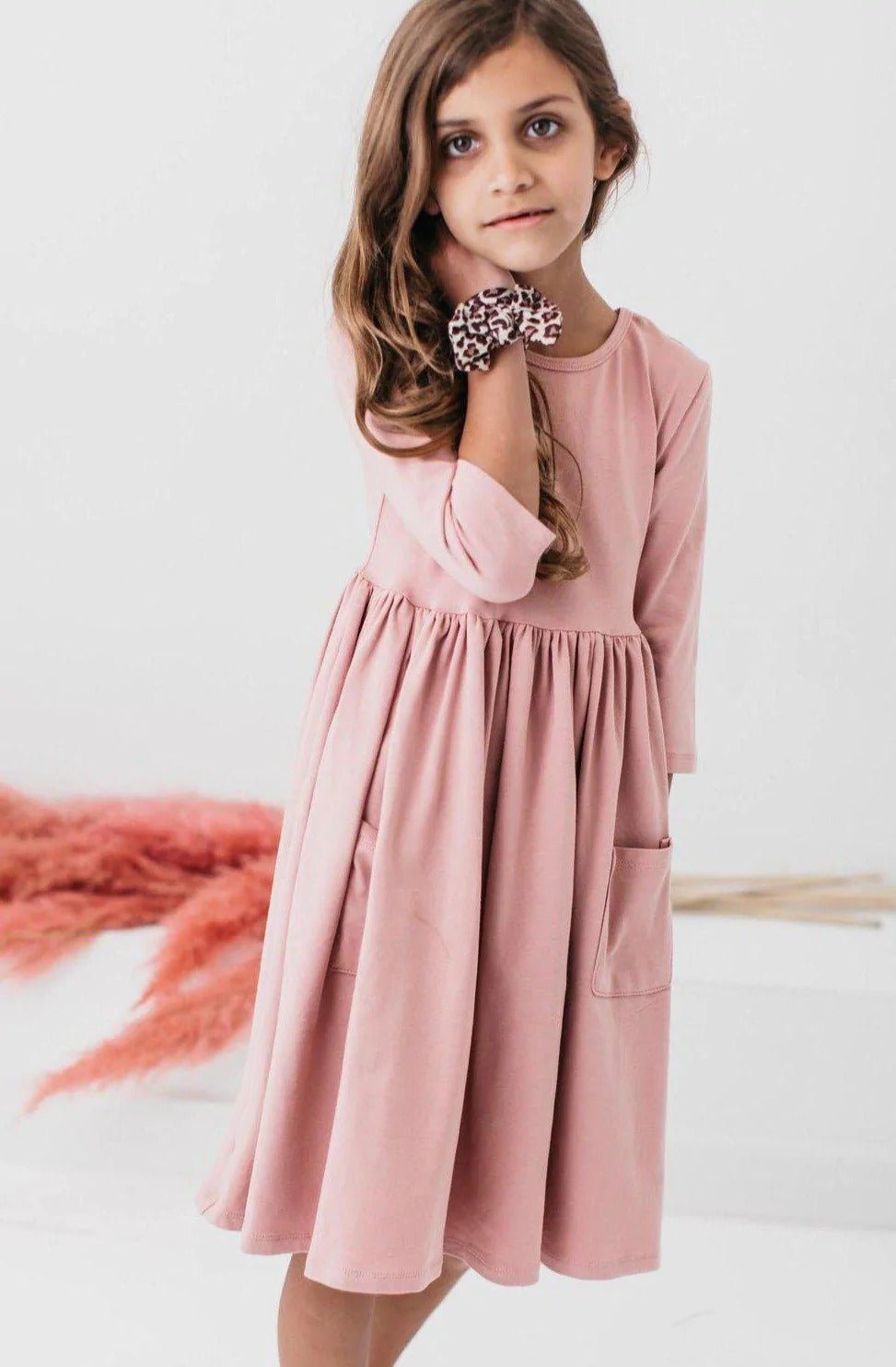 Vintage Pink 3/4 sleeve Twirl Dress Girls