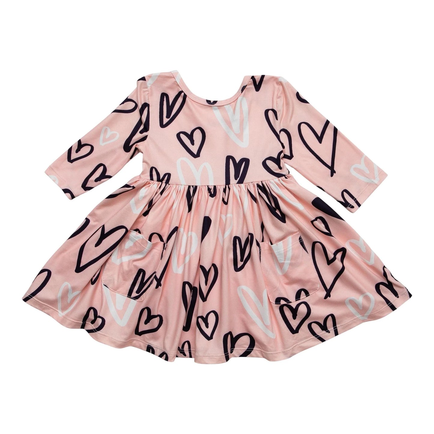 Hand Drawn Heart Pocket Twirl Dress