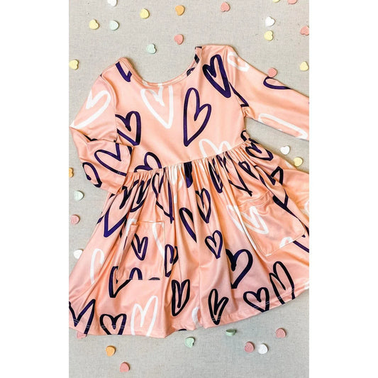 Hand Drawn Heart Pocket Twirl Dress